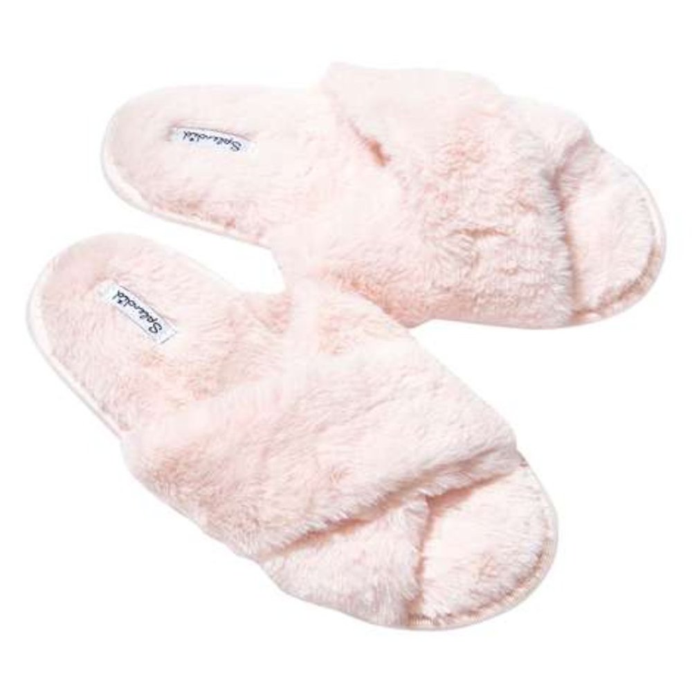 NWT Splendid Cross Slide Pink Faux Fur Slippers M/L (US 8 - 11)